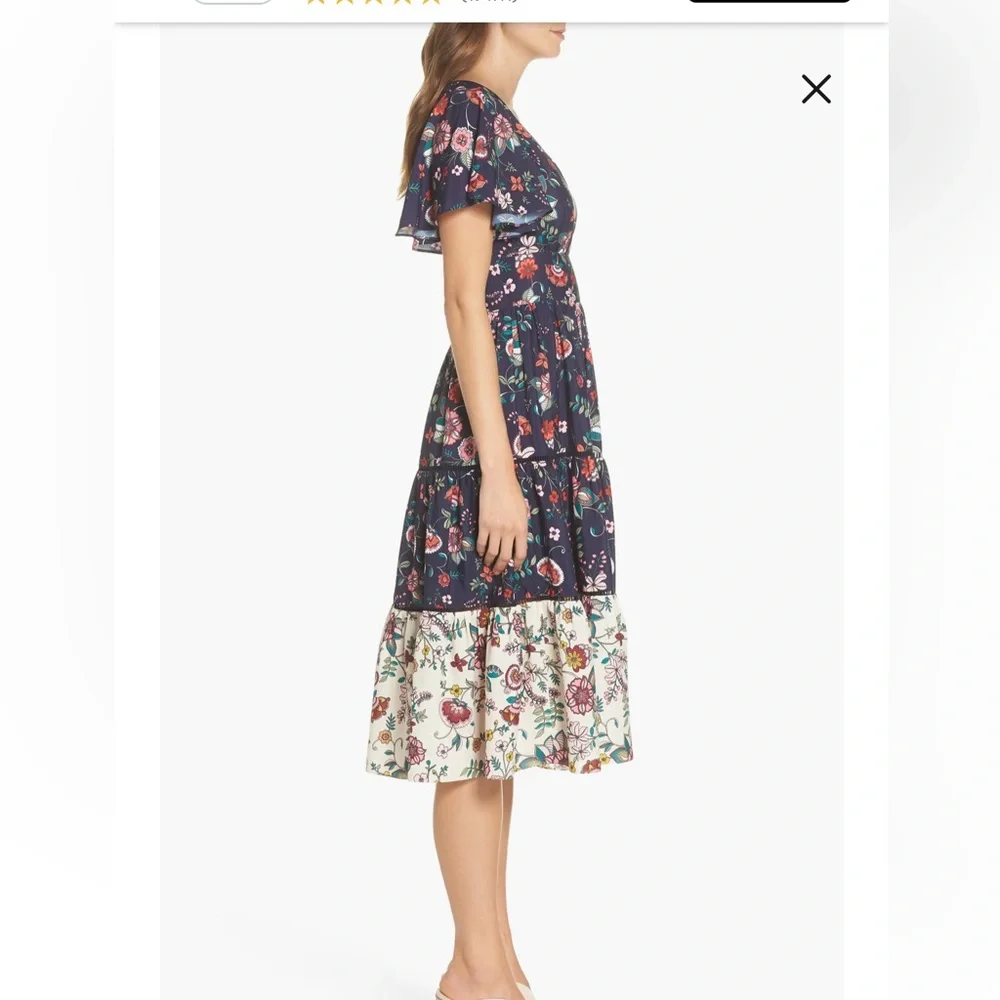 Eliza J Flutter Sleeve Tiered Fit & Flare Dress